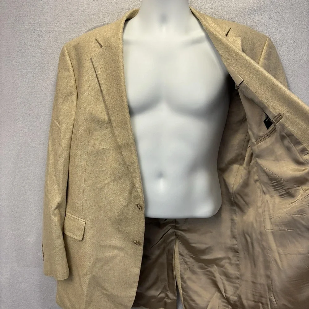 Jos. A. Bank 100% Silk Blazer Jacket Mens 46L Tan Coastal Summer Wedding